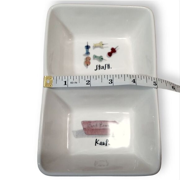 Rae Dunn 2017 OG Graphic Office Divided Two Compartment Dish Organizer White - Picture 8 of 8